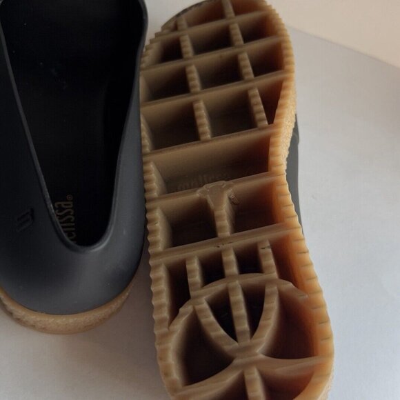 Melissa Womens Puzzle Flats 8 Platform Slip On Open Toe Black Rubber Scent - Picture 8 of 15